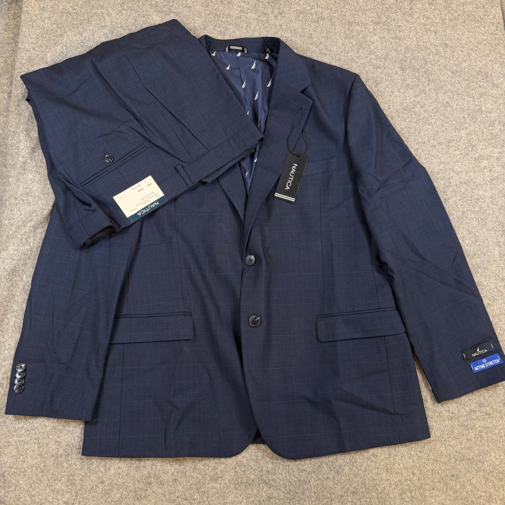 Nautica Mens Blue Plaid Active Stretch Modern Fit Suit 44R W38 NA00055 GAFF